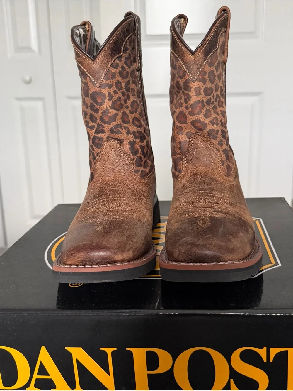Kids Brown Leopard Print Western Boots